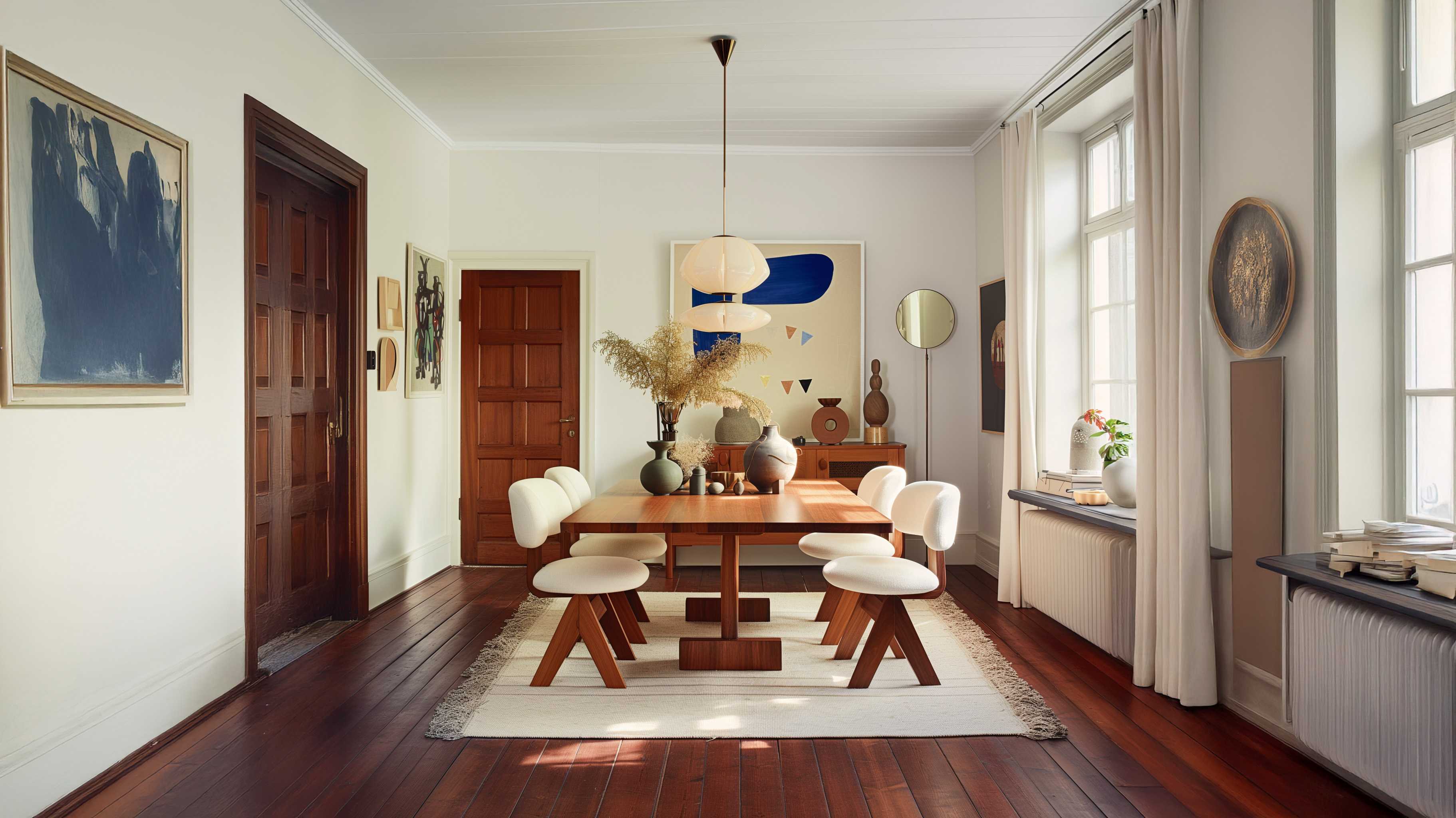 Modern Minimalist Dining Space with Natural Wood Accents