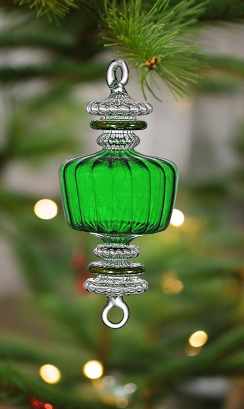 Blown Glass Christmas Tree Ornaments-Elegant Decorations for Xmas Lights -Hanging Ornaments with 14K Gold Accents- Christmas Tree topper -