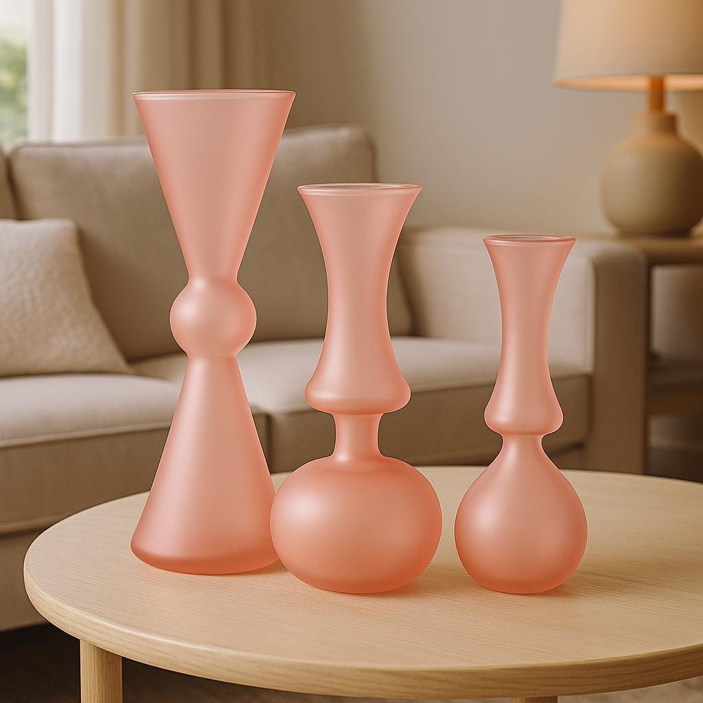 Modern Colorful frosted Glass Vase Collection Unique Geometric Design Vases for Flowers Home Decor Green, Brown, Pink, Orange Variations Set
