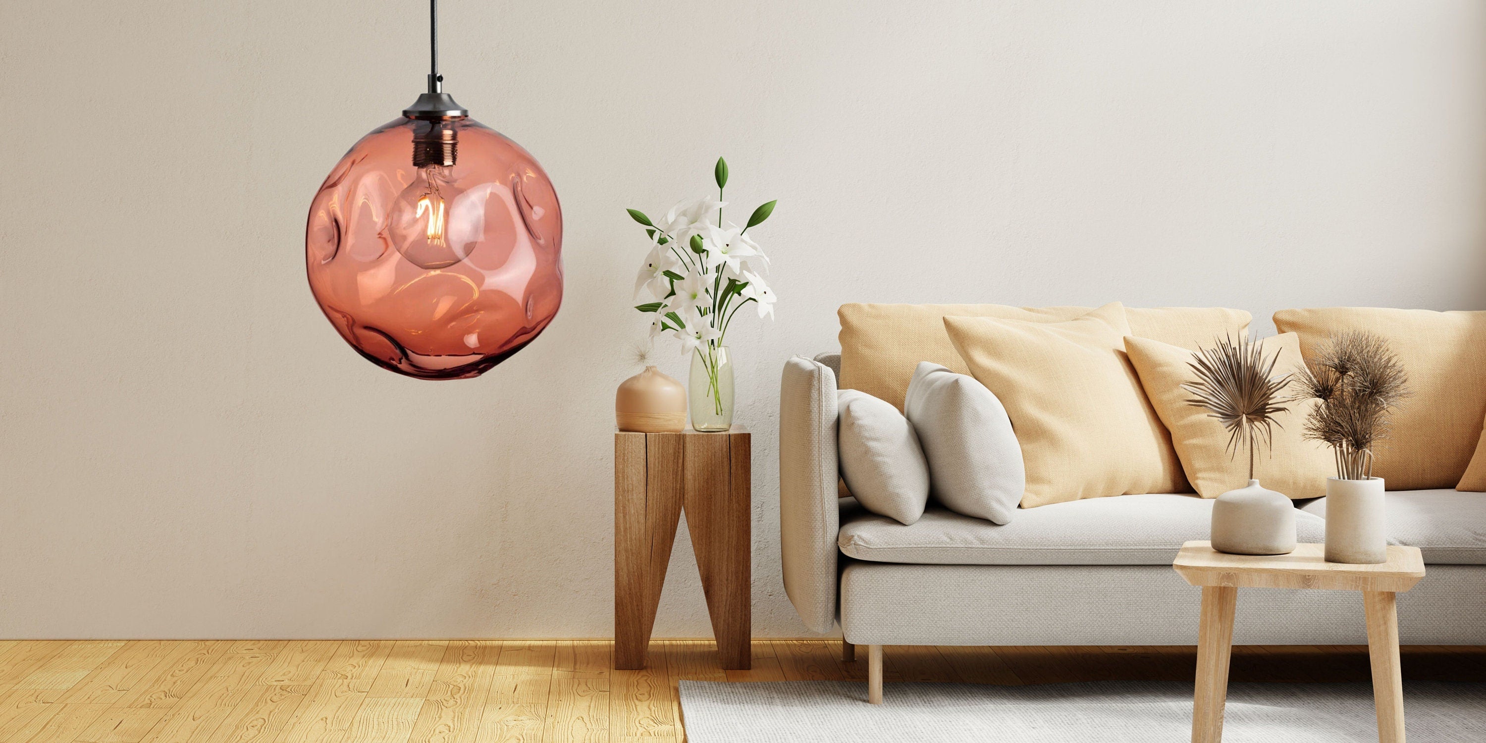 Glass Pendant Lights for Kitchen Island Hand Blown  Lighting for Kitchen Décor Lighting Fixtures  Living Space Décor Glass Ceiling Fixture