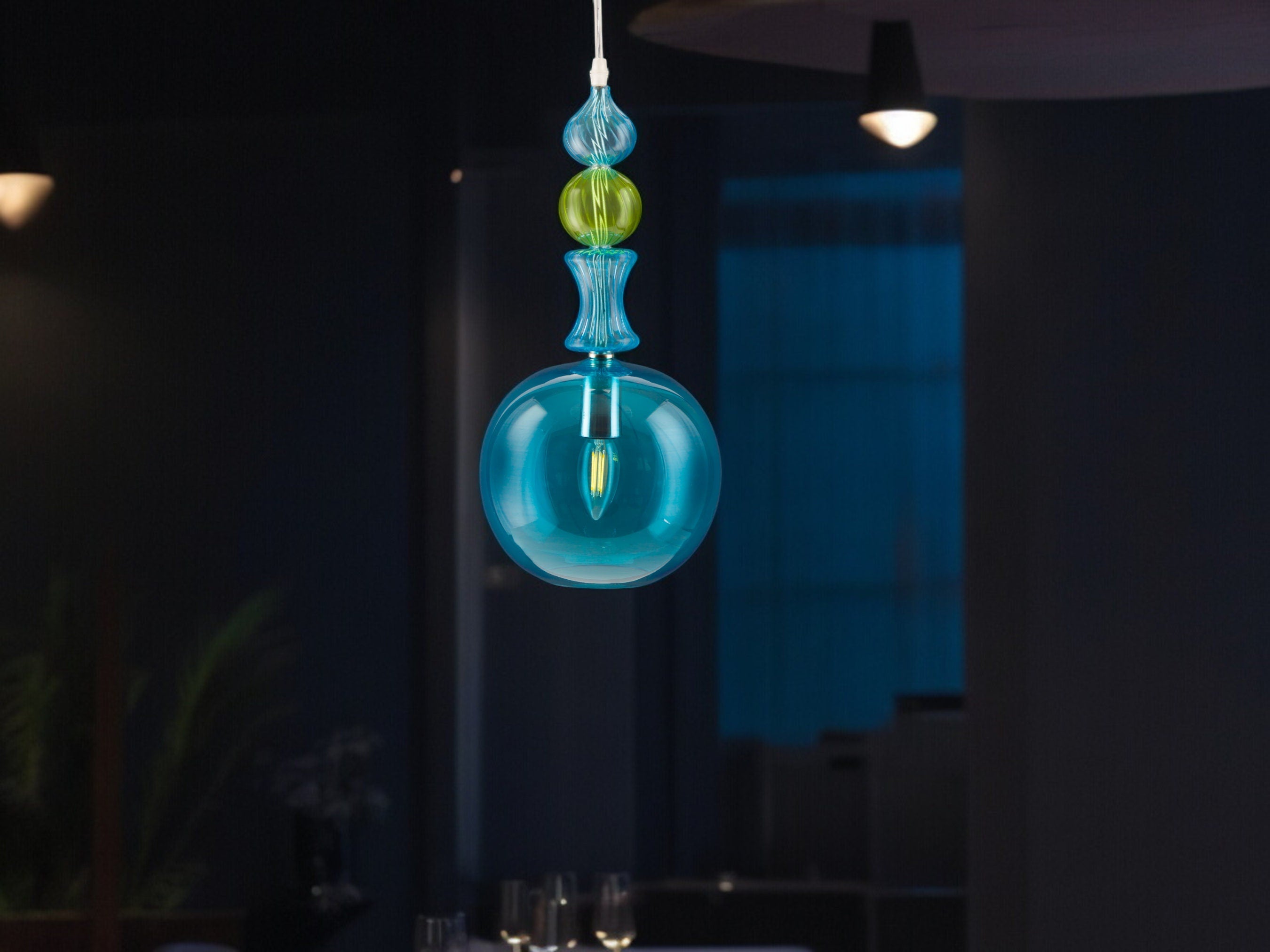 Artful Blown Glass Pendant Light - Luxury Kitchen & Dining Room Fixture - Unique Ceiling Lamp-Premium Handblown Glass Pendant Light