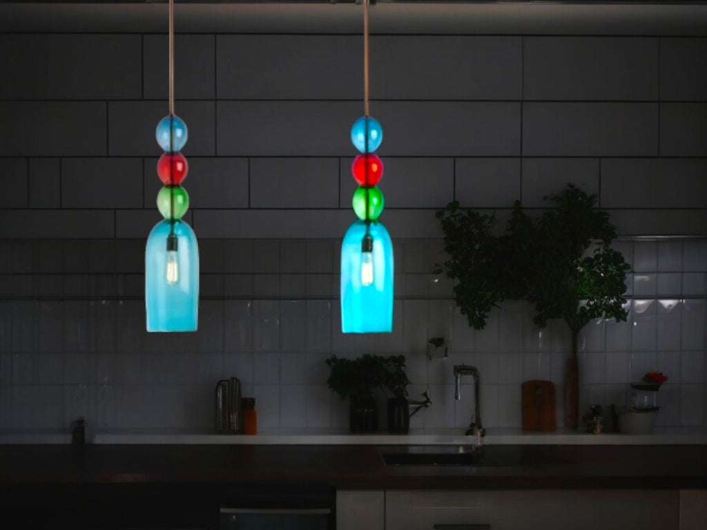 Exclusive Blown Glass Pendant Light - Trendy Kitchen & Home Decor Fixture - Dining Room Ceiling Lamp-Custom Blown Glass Pendant Light