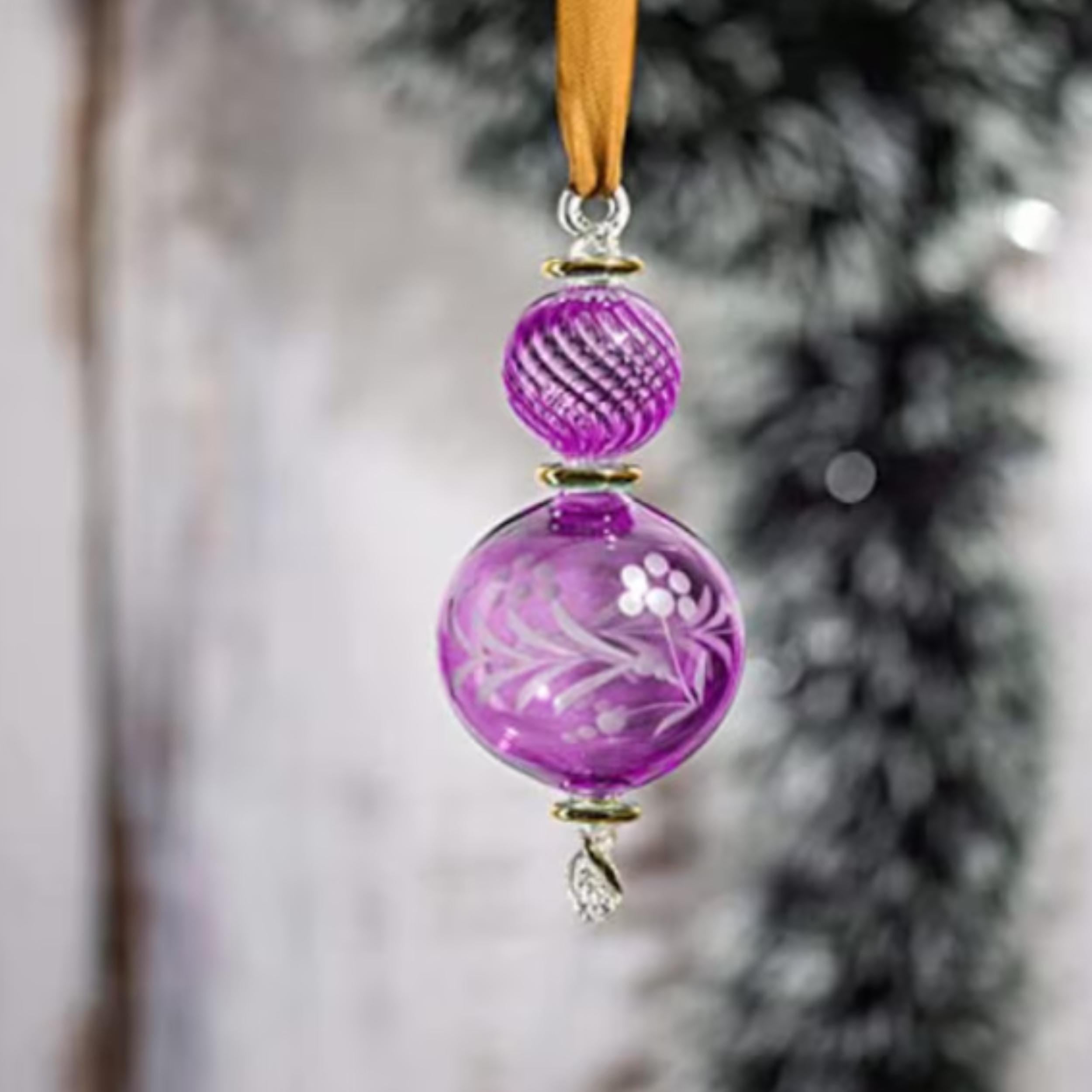 Christmas glass Ball Ornaments- Adorable Hanging Decorative Xmas Balls for Christmas Tree Decorations Home -purple with golden trim 2024