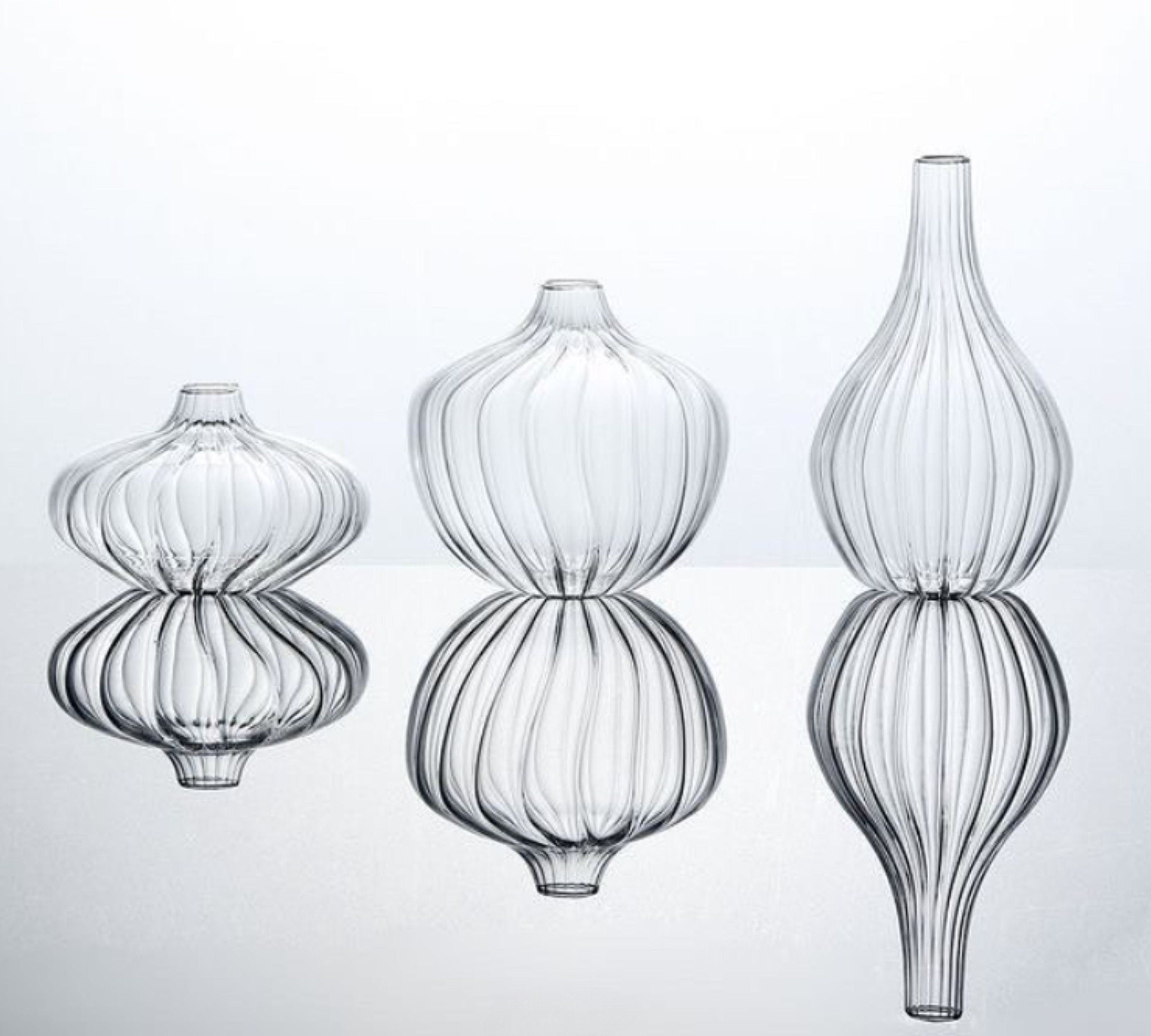 Set of 3 Hand Blown Glass Vases Vintage Glassware for Elegant Flower Arrangements-Hand-Blown Glassware Masterpieces made with love