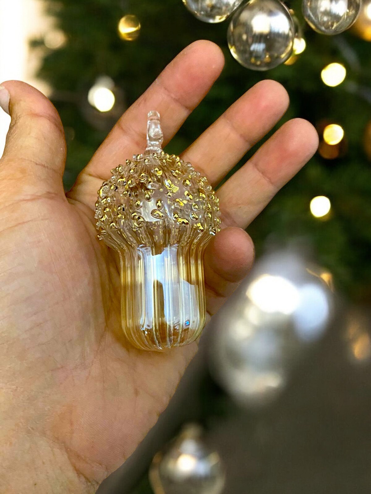 Elegant Acorn Glass Ornament - Handblown Holiday Decor - Festive Christmas Bauble