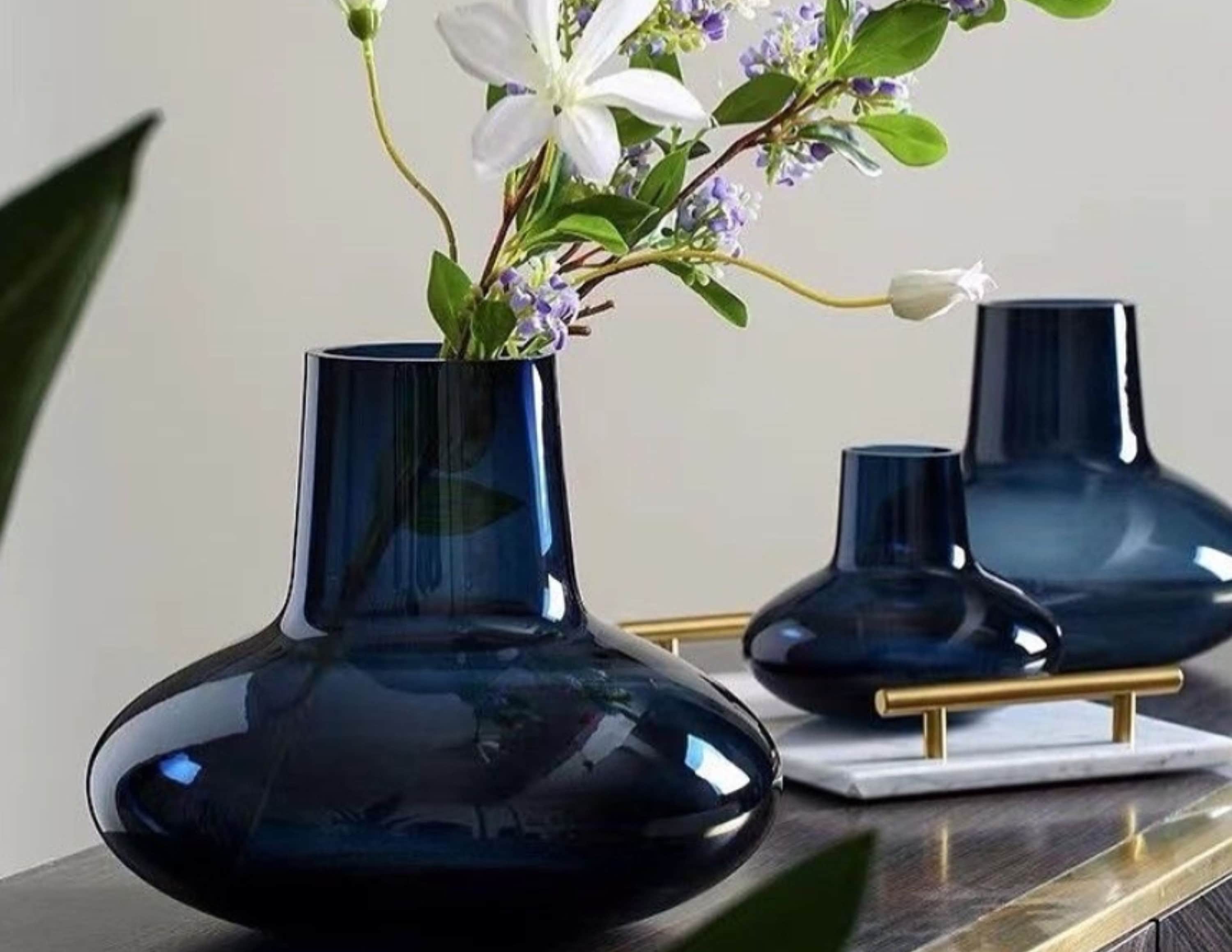 Set of 3 Art Deco Inspired Hand Blown Glass Vases in an Array of Colors, Perfect for Displaying Your Blooms-Vintage Elegance-custom size