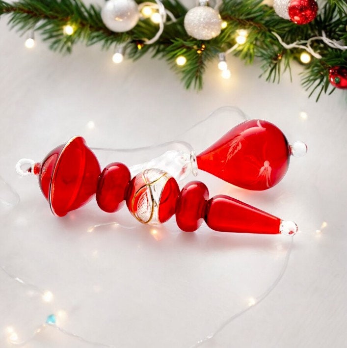 Christmas Ornaments Handmade Engraved Glass - Hanging Blown Glass Ornaments Home Decor - Set 2 Large Ornaments For Christmas Tree