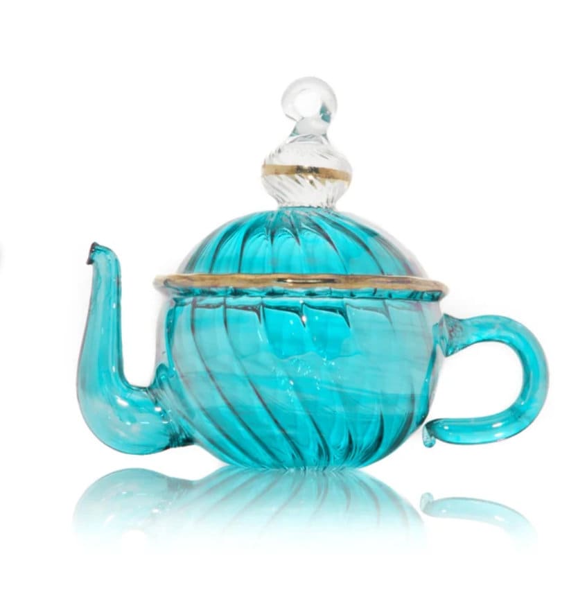 Christmas Ornaments Teapot Shaped Glass - Christmas Tree Decorations - Hanging Glass Ornaments for Holiday - Hand Blown Ribbed Glass 2024