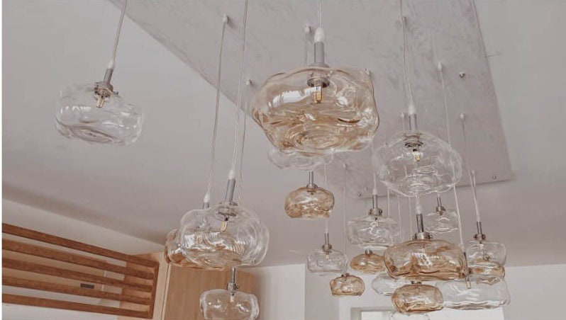 Blown Glass pendant light - Modern pendant light - customizable pendant  light-kitchen island  light - ceiling light  - deco light fixture