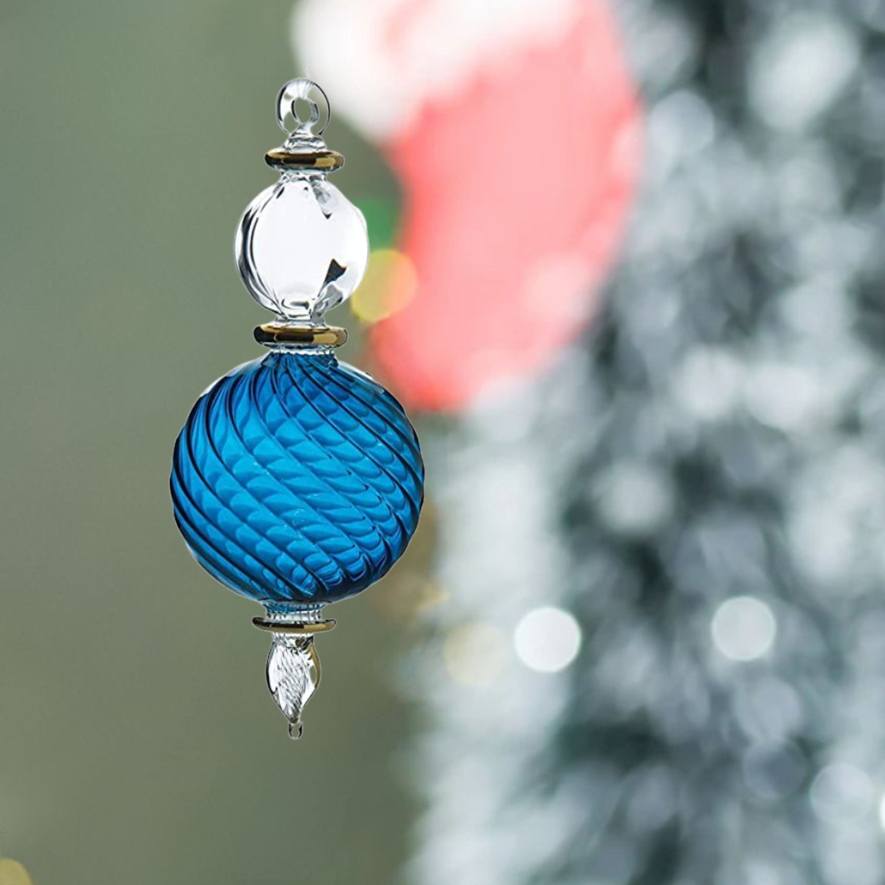 Christmas glass  Ball Ornaments- Adorable Hanging Decorative Xmas Balls for Christmas Tree Decorations Home - Ribbed blue glass 2024
