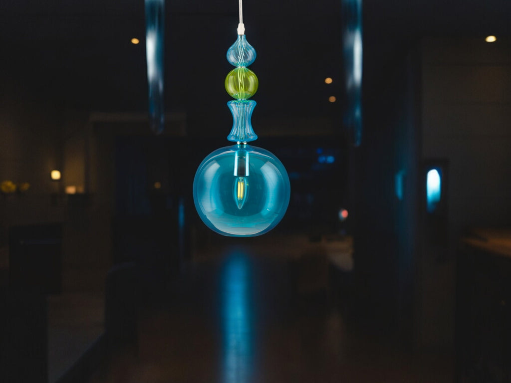 Artful Blown Glass Pendant Light - Luxury Kitchen & Dining Room Fixture - Unique Ceiling Lamp-Premium Handblown Glass Pendant Light
