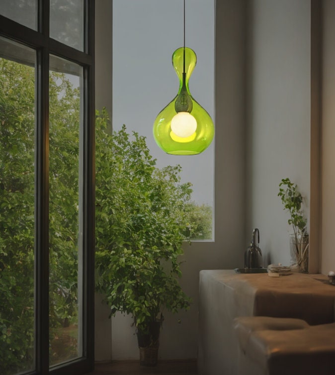 Elegant Blown Glass Hanging Lamp - Stylish Dining room Deco  Light -Blown Glass  pendant Light Fixtures-Kitchen light Decoration
