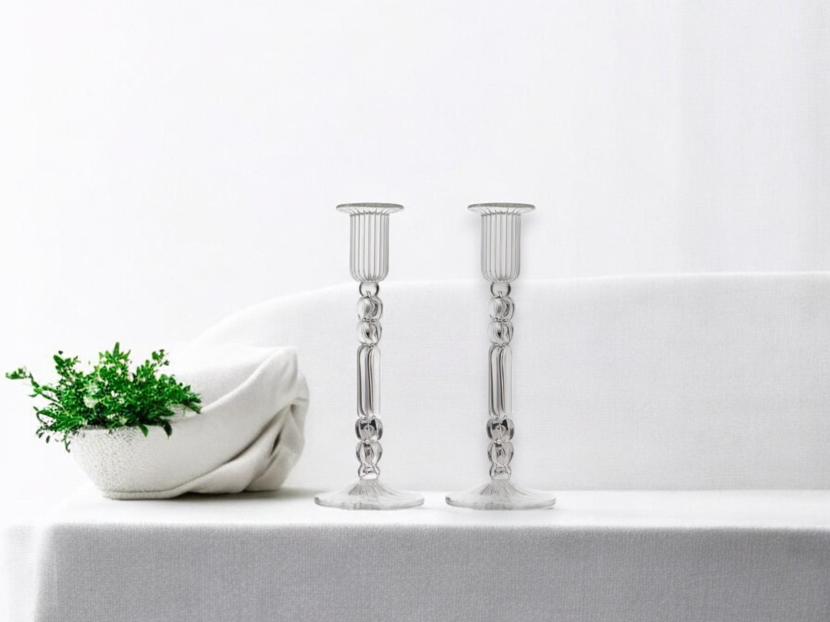 Luxurious Handcrafted Crystal Glass Candlestick Holder with Intricate Detailing  A Timeless Centerpiece for Elegant and Sophisticated Décor