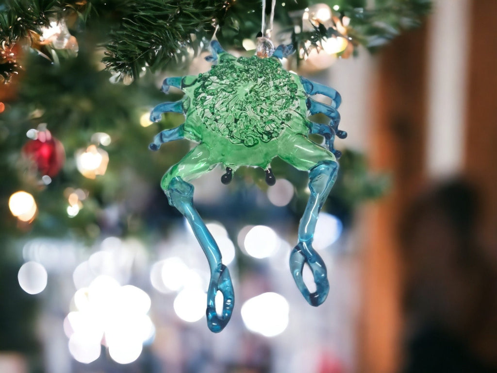 Artisan Crafted Handblown Glass Crab Christmas Ornament - Coastal Crab Holiday Decor - Unique Gift Idea - Glass Art Decoration