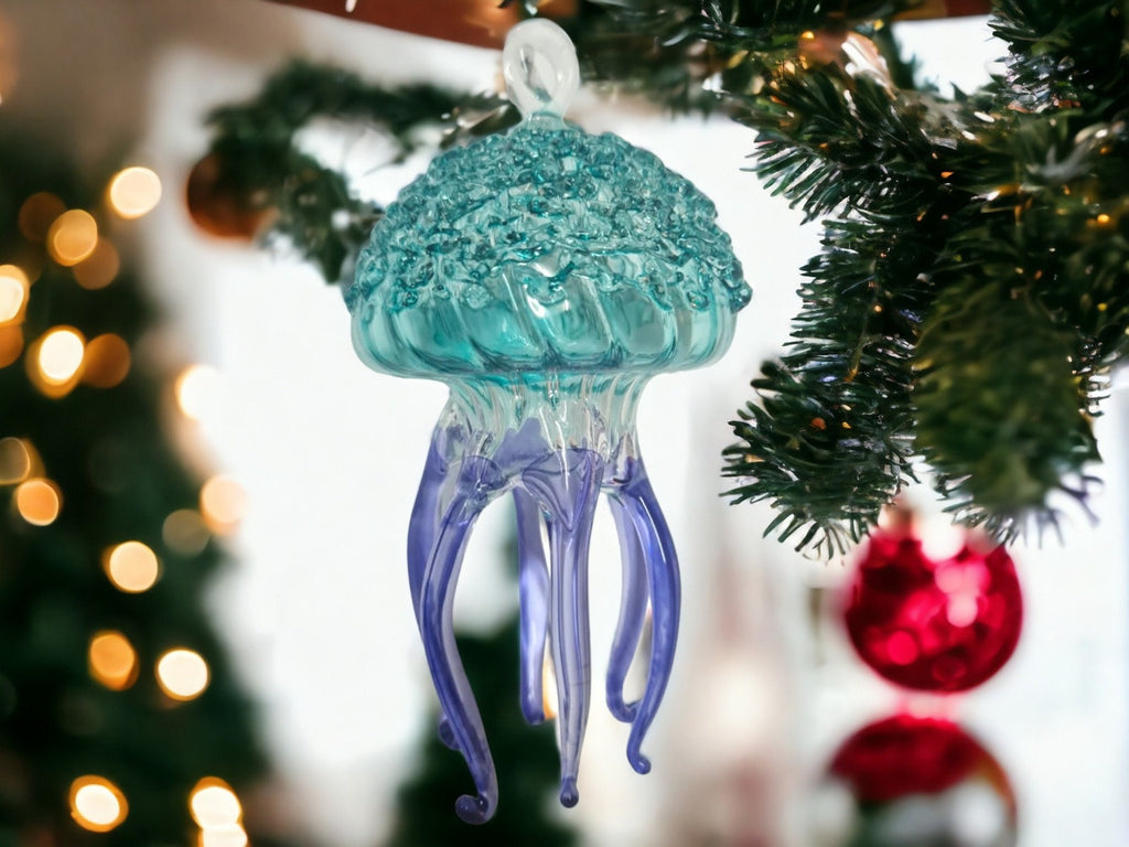 Artisan Glass Jellyfish Ornament - Handblown Holiday Decor - Unique Christmas Gift - Exquisite Glass Art Decoration