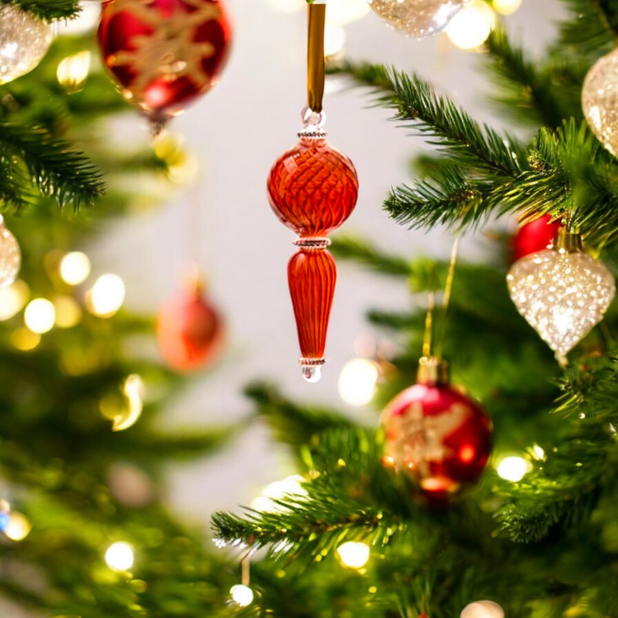 Egypt Glass Christmas Tree Ornament Adorable Hanging Decorative Xmas Balls for Christmas Tree Decorations Home 2023  red  Ribbed Glass
