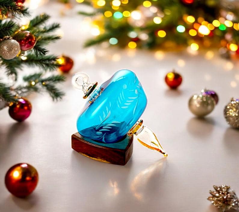 Christmas Ornaments Blue Glass - Hanging Blown Glass Ornaments For Holiday - Engraved Ornaments For Christmas Decoration made with love 2024