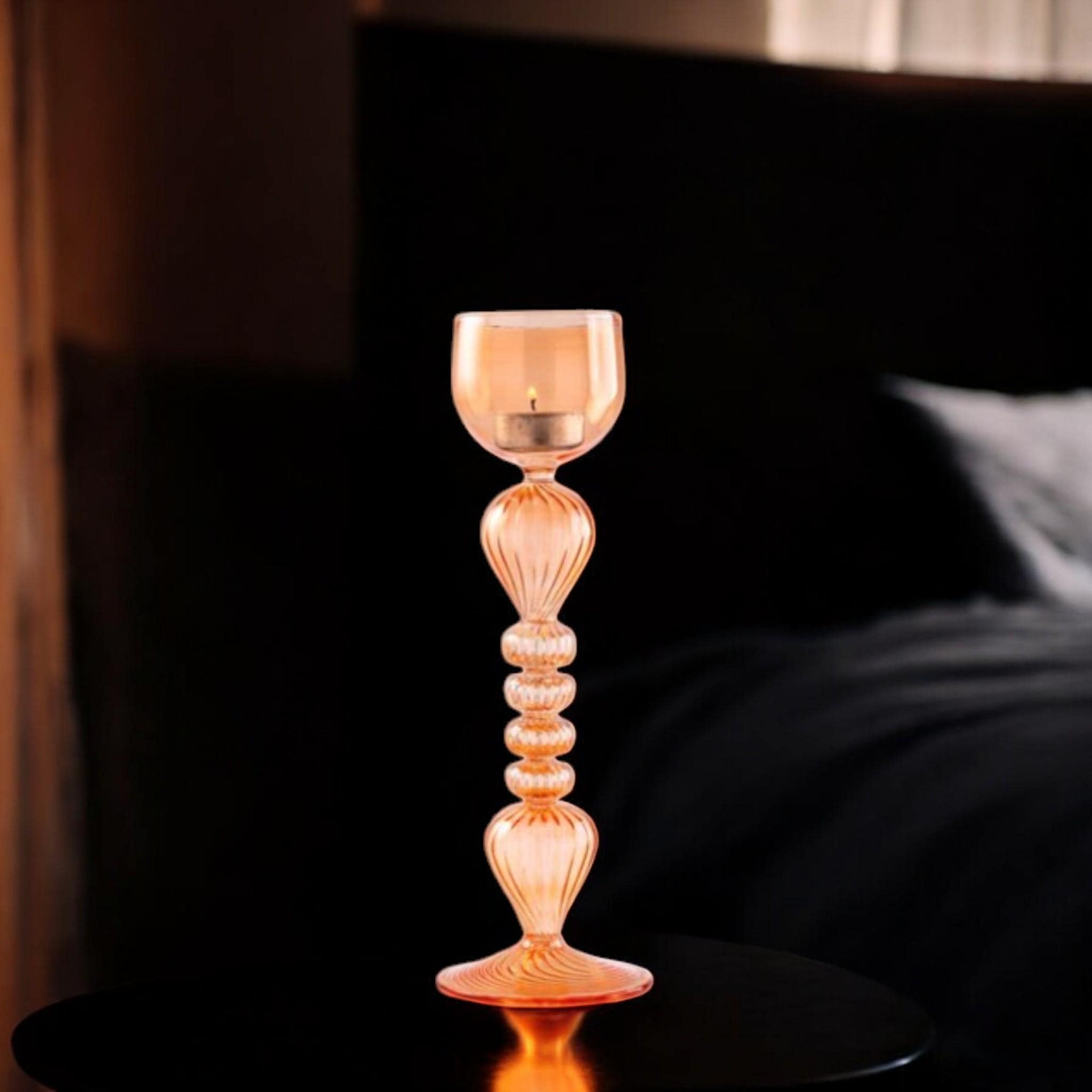 Handmade Colorful Glass Candle Holder - Blown Glass Art for Weddings, Centerpieces, and Romantic Decoration