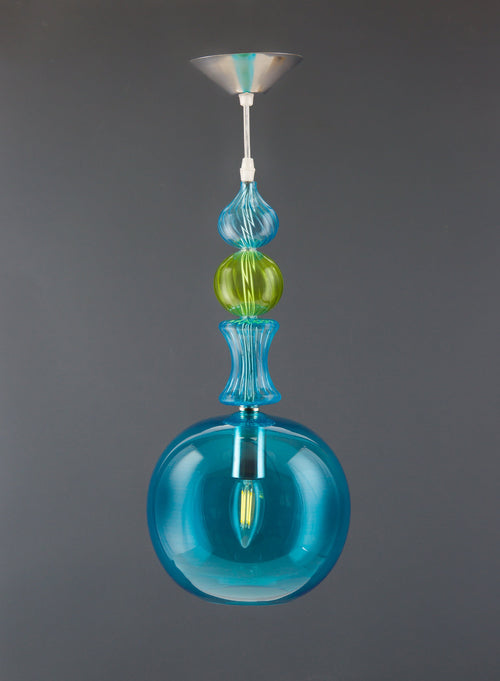 Artful Blown Glass Pendant Light - Luxury Kitchen & Dining Room Fixture - Unique Ceiling Lamp-Premium Handblown Glass Pendant Light