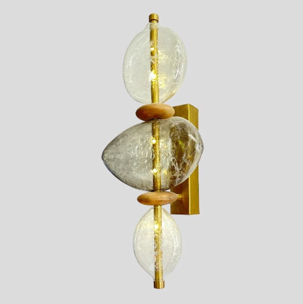 Handcrafted Blown Glass Stone Wall Sconce - Elegant Bedroom and Bathroom Lighting Fixture - Artisan Wall Lamp Design - Textured Stone Sconce
