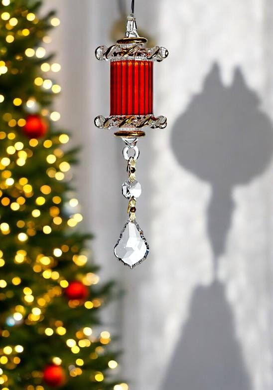 Art glass Christmas  Ornaments- Hand blown Red glass ornament with golden trim-Adorable Hanging Decorative Xmas ornaments for Christmas Tree