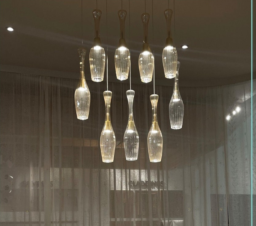 Hand Blown Glass Pendant Lights Set - Vibrant Multi Color Dining Room Lighting Fixtures-Boho Chic Pendant Lights Set