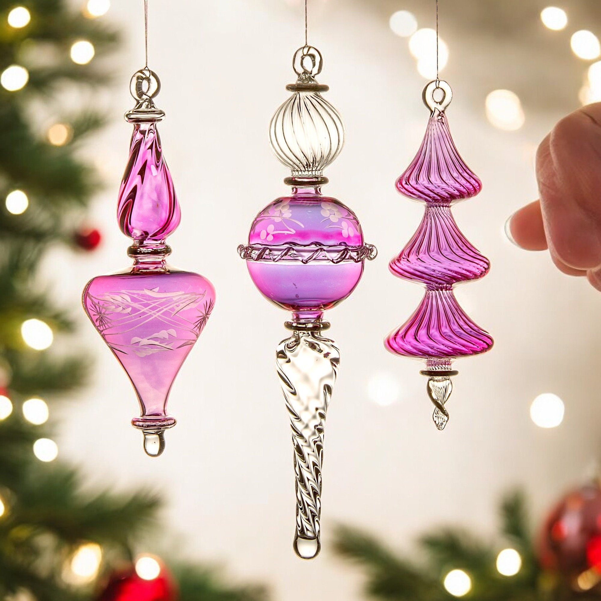 Elegant Egyptian Glass Christmas Ornaments - Set of 3 Adorable Hanging Decorations-Gorgeous Set of 3 Glass Xmas Ornaments
