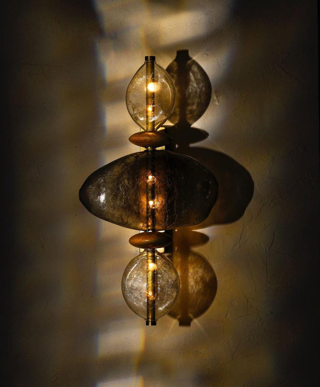 Handcrafted Blown Glass Stone Wall Sconce - Elegant Bedroom and Bathroom Lighting Fixture - Artisan Wall Lamp Design - Textured Stone Sconce