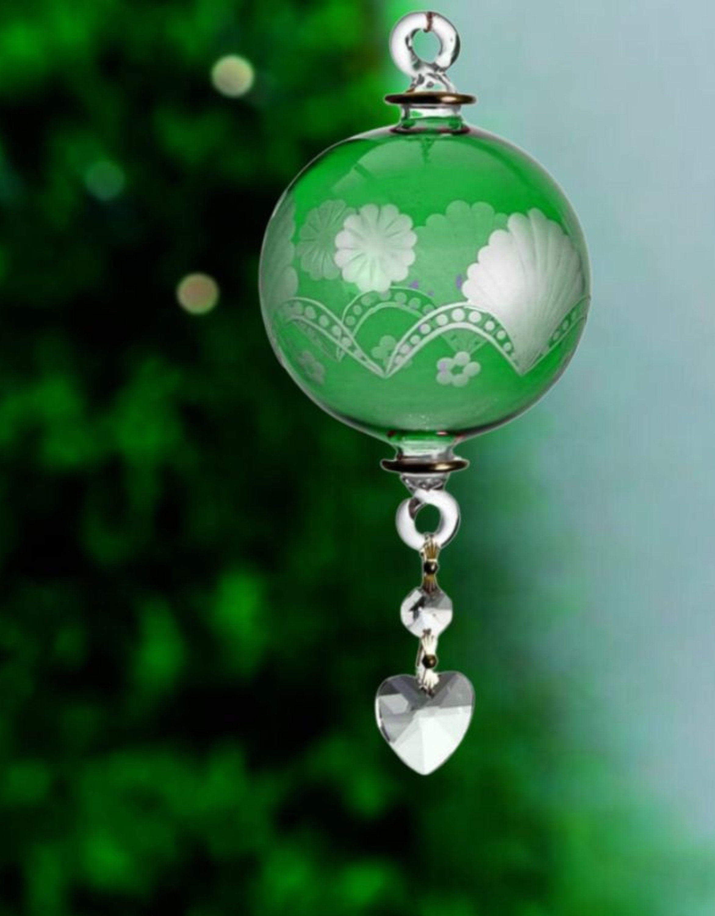 Engraved green  Christmas Glass Ornaments- Adorable Hanging ornament- Decorative tree topper- Xmas Balls for Christmas Tree Decorations 2023