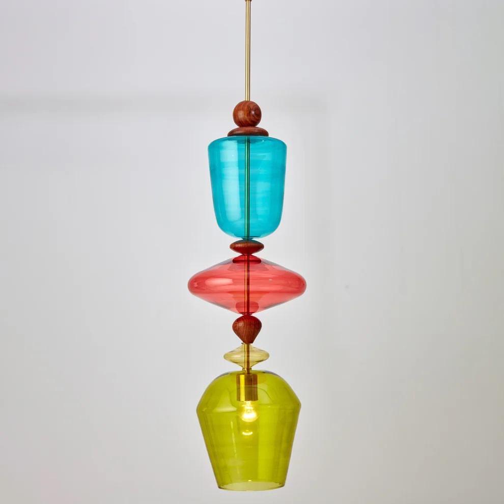 Colorful Blown Glass Pendant Light – Modern Art Deco Ceiling Lamp – Custom Size & Color – Handcrafted Statement Lighting for Home Decor
