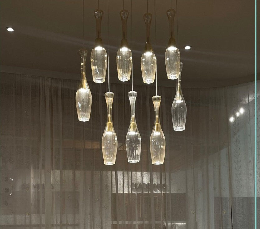 Hand Blown Glass Pendant Lights Set - Vibrant Multi Color Dining Room Lighting Fixtures-Boho Chic Pendant Lights Set