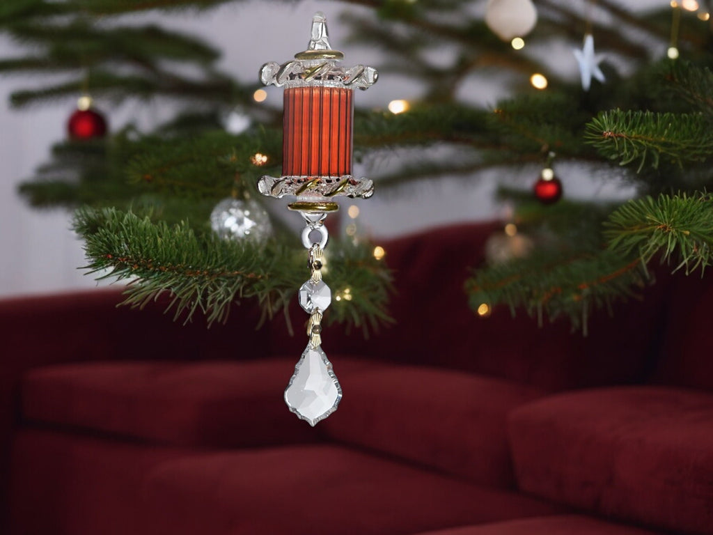 Art glass Christmas  Ornaments- Hand blown Red glass ornament with golden trim-Adorable Hanging Decorative Xmas ornaments for Christmas Tree