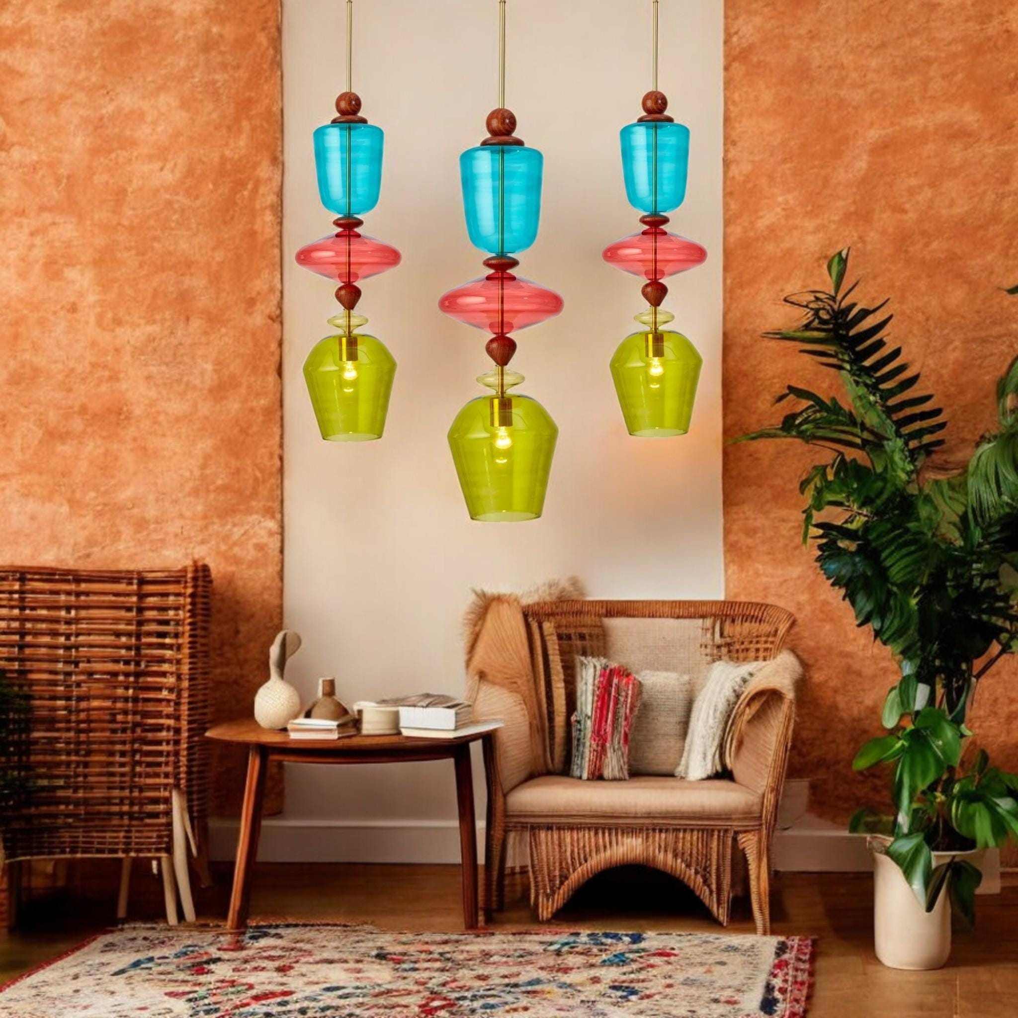 Colorful Blown Glass Pendant Light – Modern Art Deco Ceiling Lamp – Custom Size & Color – Handcrafted Statement Lighting for Home Decor