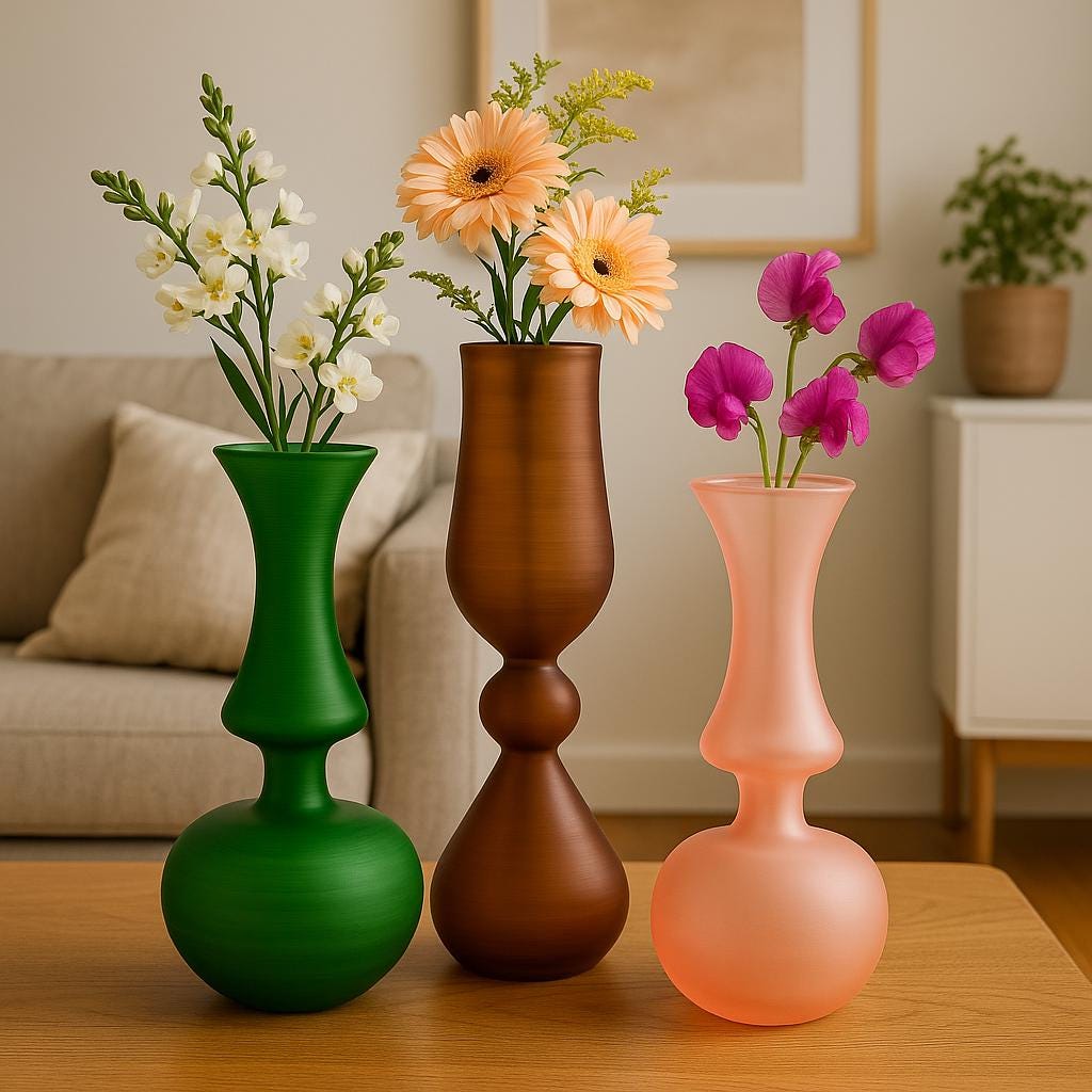 Modern Colorful frosted Glass Vase Collection Unique Geometric Design Vases for Flowers Home Decor Green, Brown, Pink, Orange Variations Set