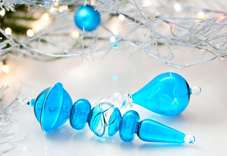 Christmas Ornaments Handmade Engraved Glass - Hanging Blown Glass Ornaments Home Decor - Set 2 Large Ornaments For Christmas Tree