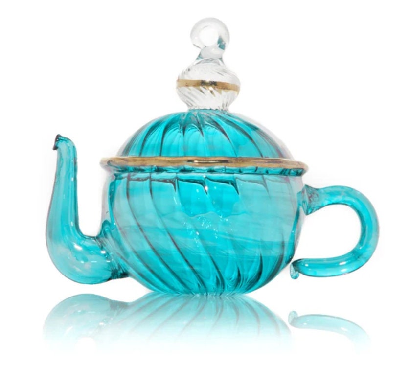 Christmas Ornaments Teapot Shaped Glass - Christmas Tree Decorations - Hanging Glass Ornaments for Holiday - Hand Blown Ribbed Glass 2024