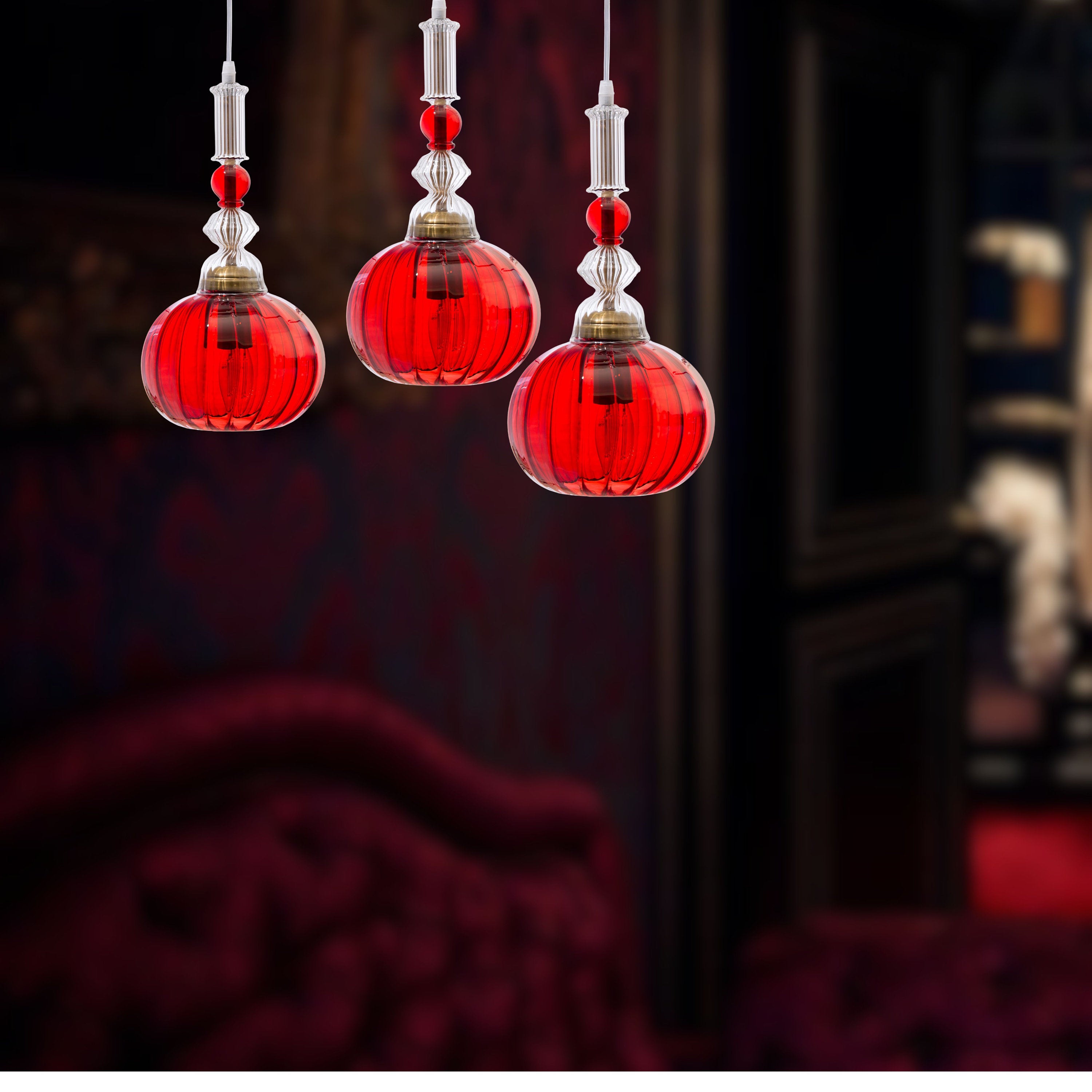 Dining Room Light Fixtures – Set of 3 Modern Blown Glass Pendant Lights-Customizable Artisan Glass Pendant Light