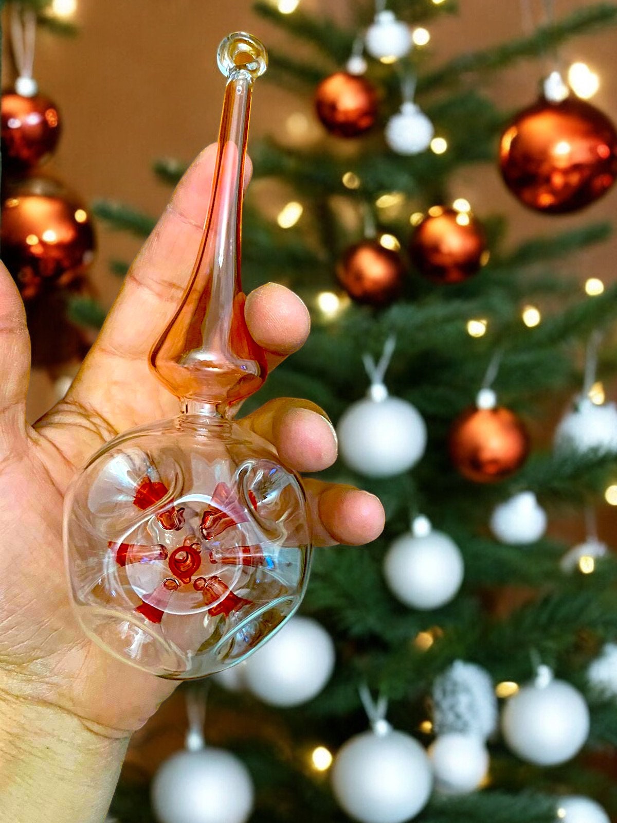 Double Pink Blown Glass Ornament - Handmade Christmas Tree Topper - Cardinal Ornament - Engagement Christmas Decoration-Housewarming Gift