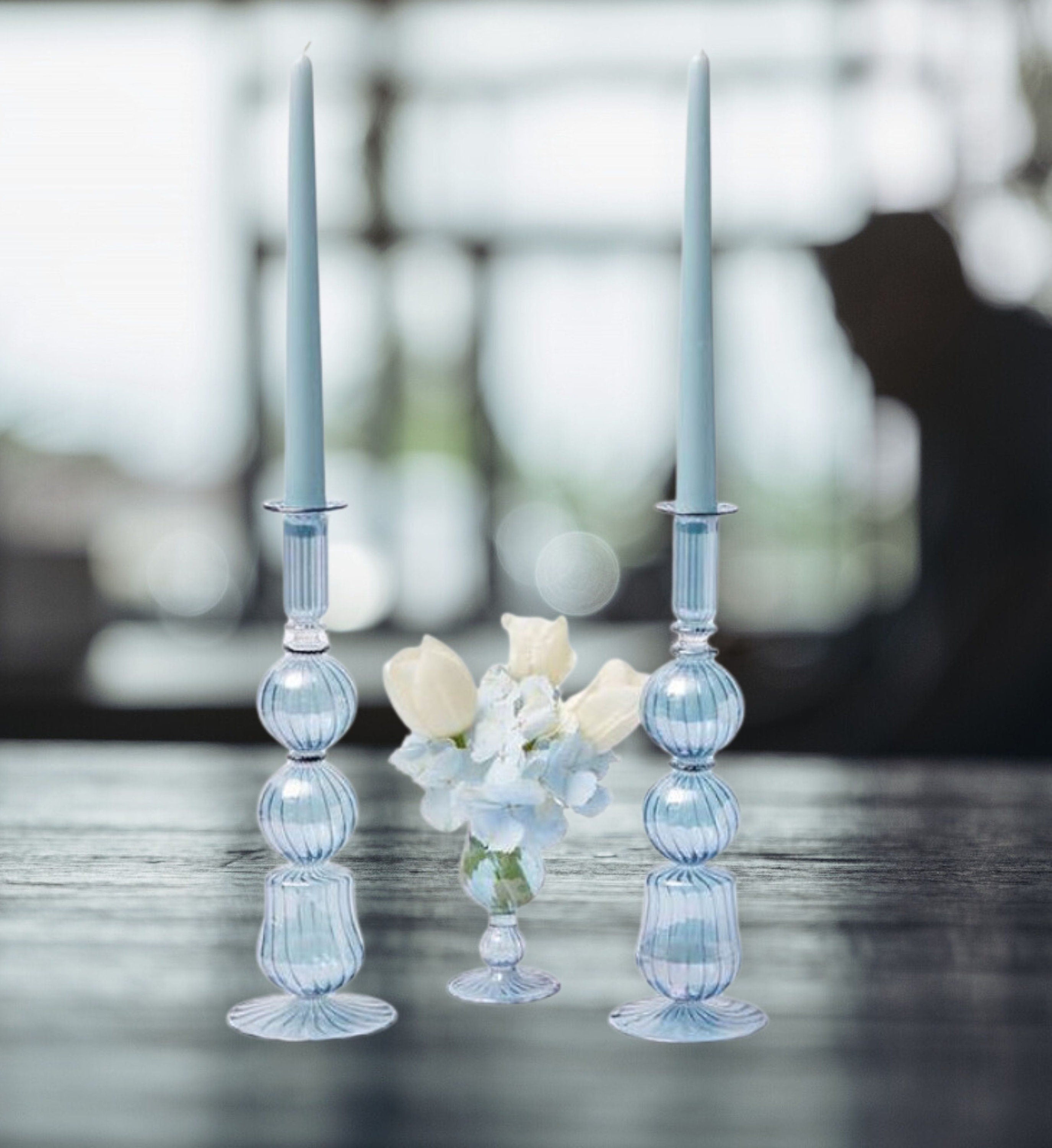 Set of 2 Chic Luminescence Handcrafted Glass Candle Holders for Romantic Evenings, Thoughtful Wedding Gifts, made with love