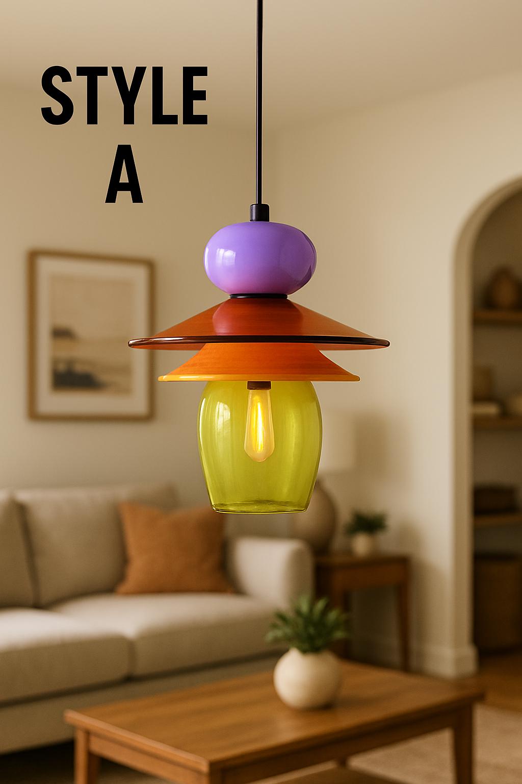 Handmade Layered Glass Pendant Light for Kitchen Island – Olive Amber Tangerine, Modern Boho Custom Lighting unique glass pendant design