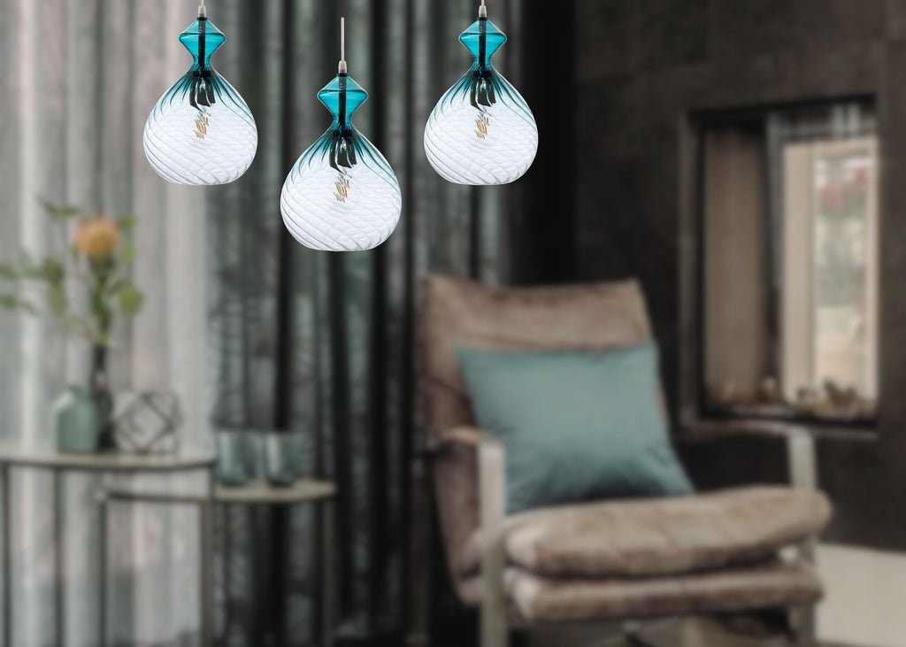 Set of three Hand Blown Glass Pendant Light Modern Boho Hanging Lamp for Kitchen Island or Dining Room Custom Ceiling Lighting Fixture