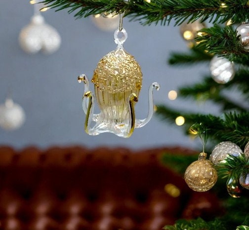 Exquisite Handblown Gold Glass Octopus Ornament - Artisan Holiday Decoration - Unique Christmas Gift Idea - Glass Art