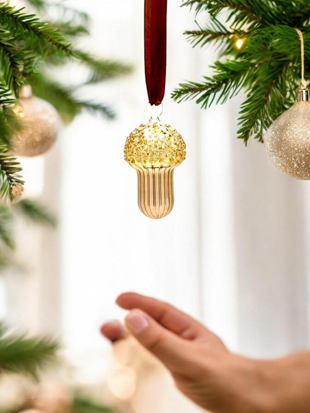 Elegant Acorn Glass Ornament - Handblown Holiday Decor - Festive Christmas Bauble