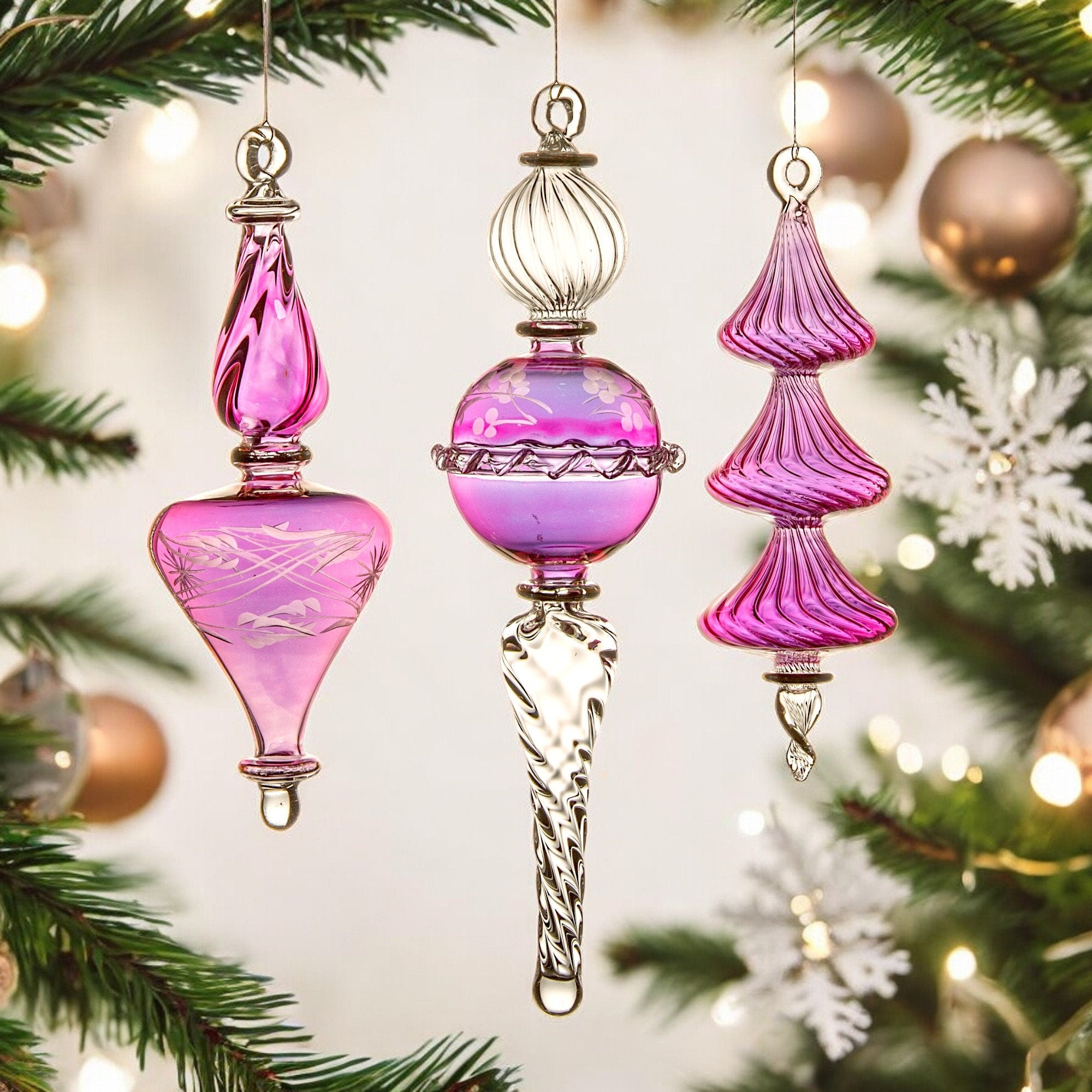 Elegant Egyptian Glass Christmas Ornaments - Set of 3 Adorable Hanging Decorations-Gorgeous Set of 3 Glass Xmas Ornaments