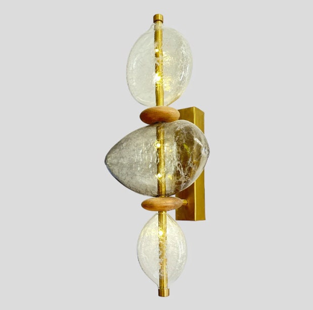 Handcrafted Blown Glass Stone Wall Sconce - Elegant Bedroom and Bathroom Lighting Fixture - Artisan Wall Lamp Design - Textured Stone Sconce