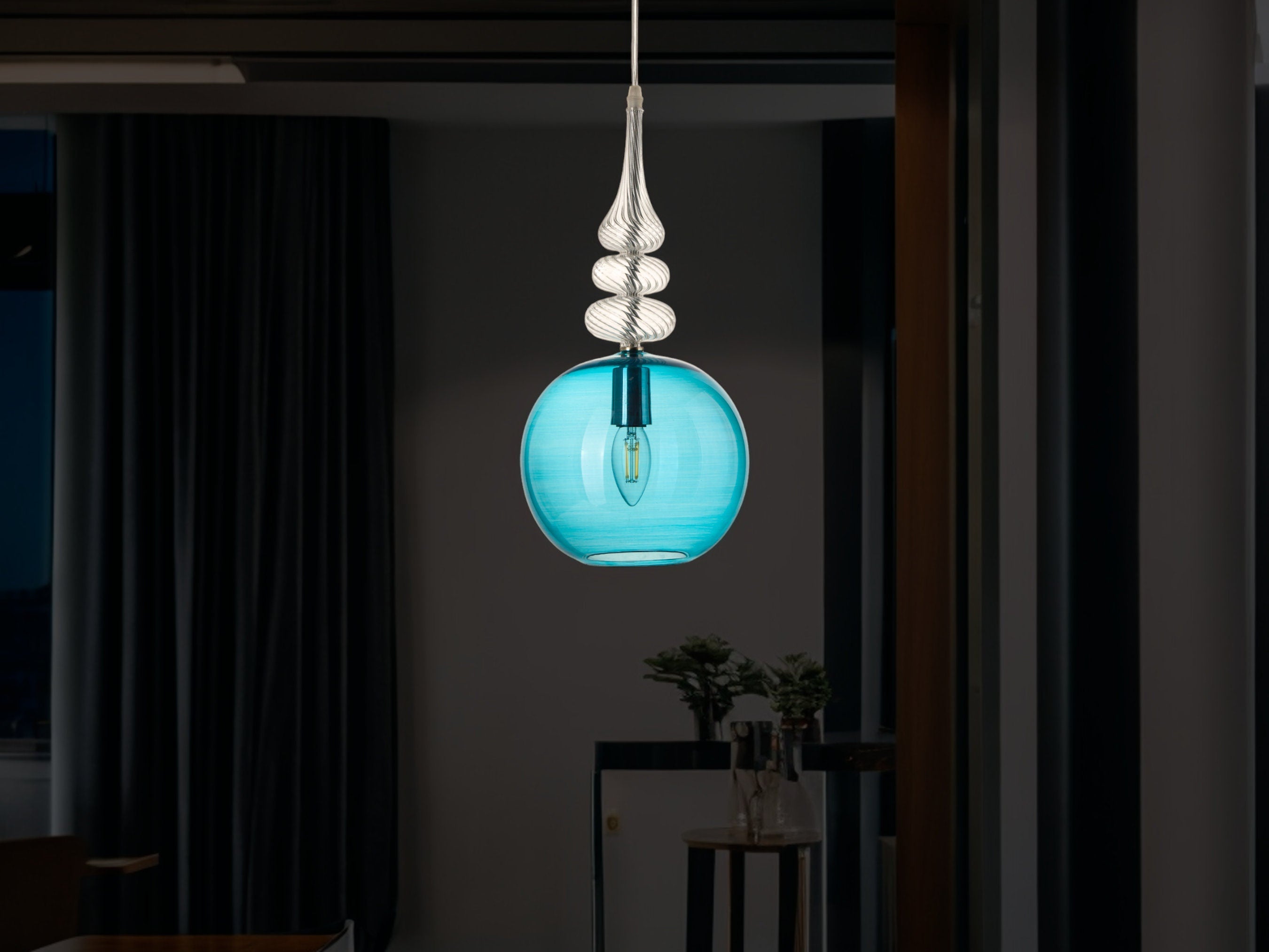 Custom Designed Glass Pendant Light - Exclusive Handcrafted Pendant Light-Chic Kitchen & Dining Room Decor - Ceiling Hanging Lamp-