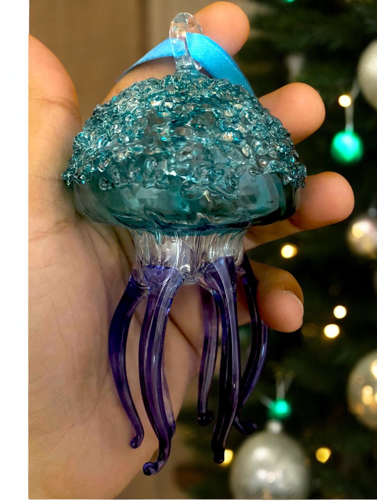 Artisan Glass Jellyfish Ornament - Handblown Holiday Decor - Unique Christmas Gift - Exquisite Glass Art Decoration