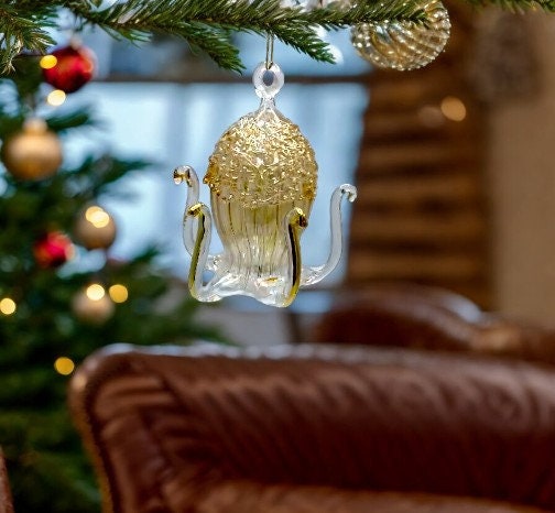 Exquisite Handblown Gold Glass Octopus Ornament - Artisan Holiday Decoration - Unique Christmas Gift Idea - Glass Art