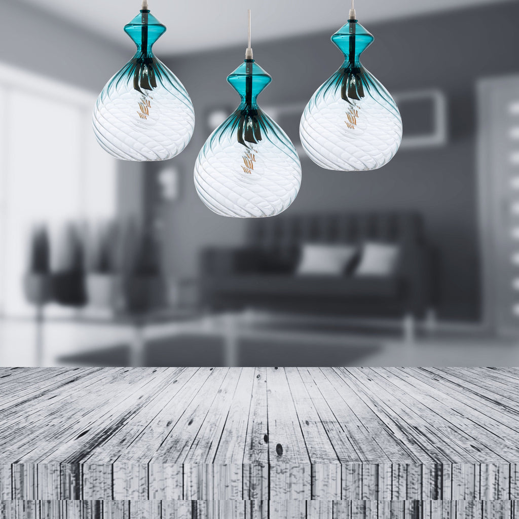 Set of three Hand Blown Glass Pendant Light Modern Boho Hanging Lamp for Kitchen Island or Dining Room Custom Ceiling Lighting Fixture