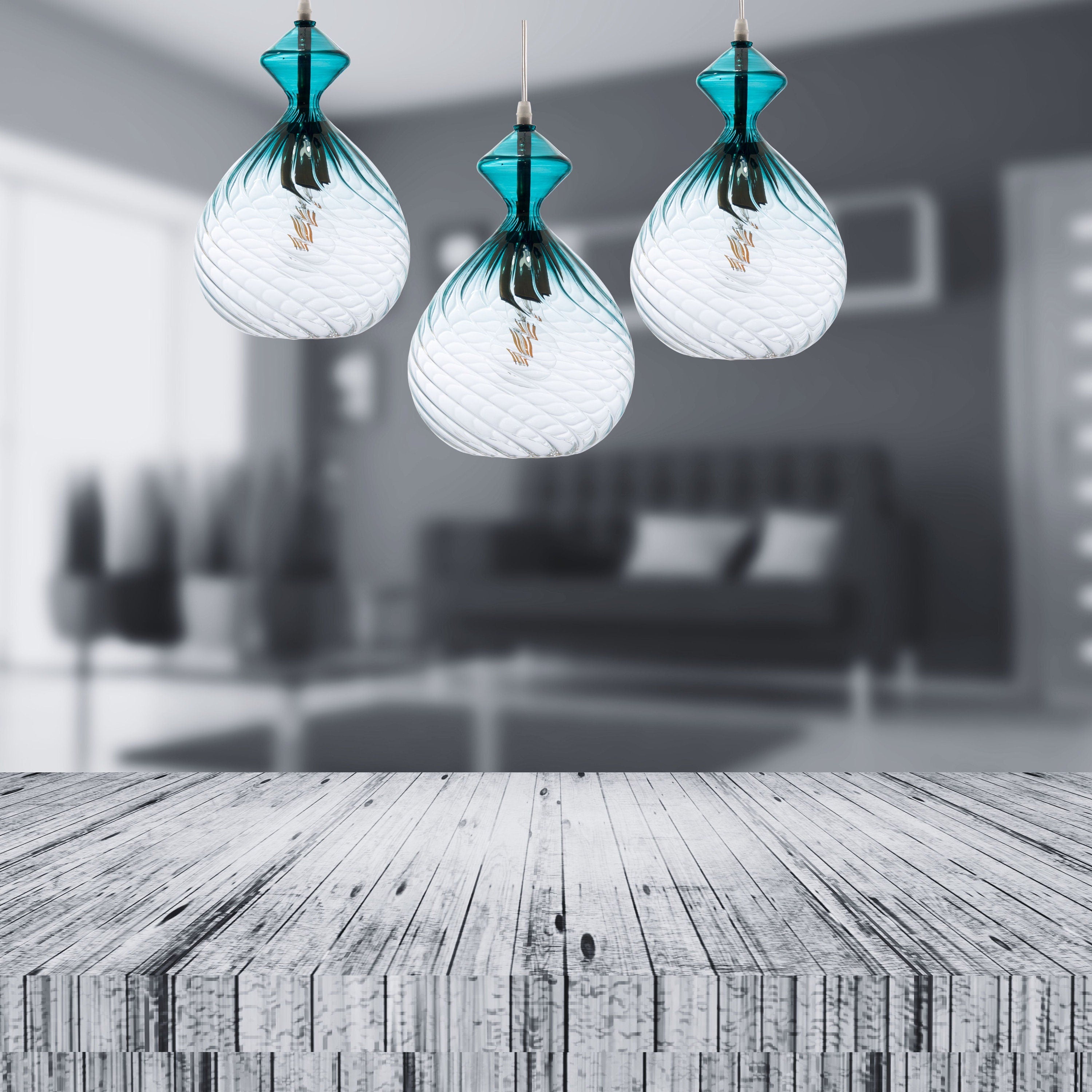Set of three Hand Blown Glass Pendant Light Modern Boho Hanging Lamp for Kitchen Island or Dining Room Custom Ceiling Lighting Fixture